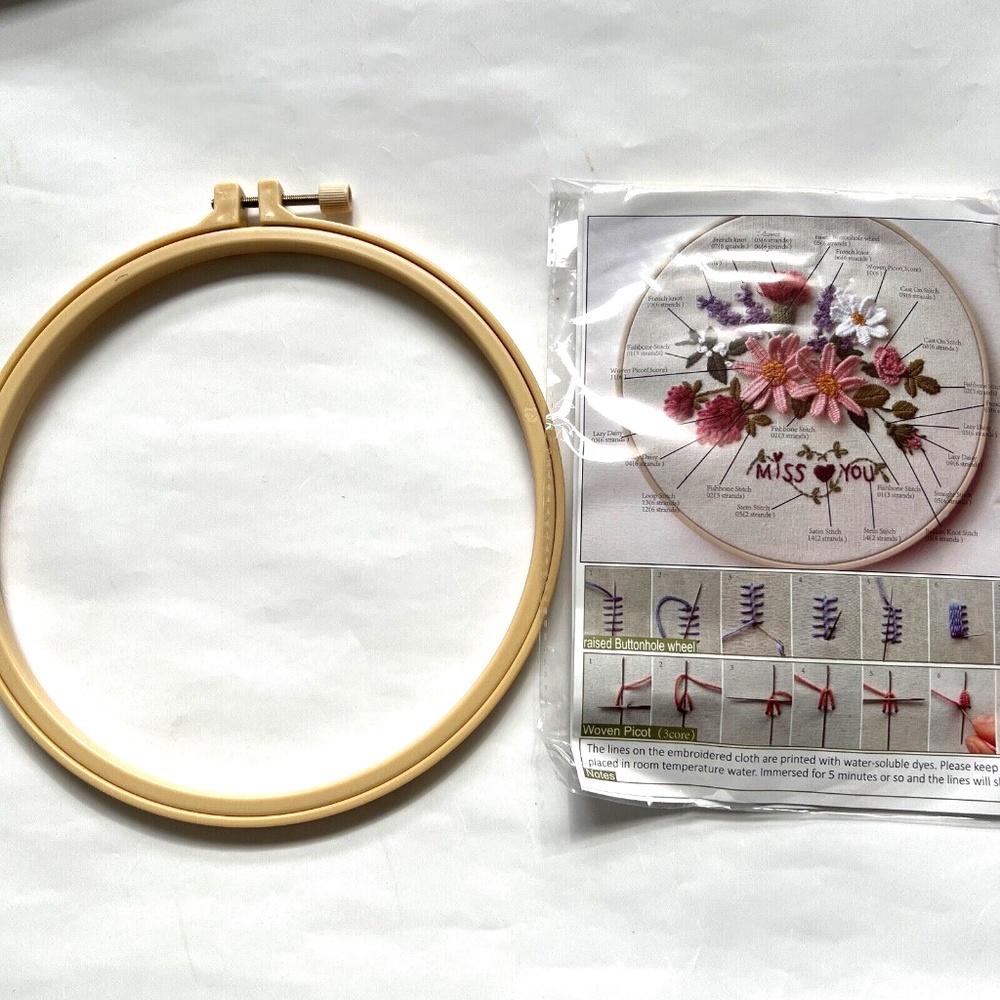 Embroidery Kit DIY Craft Handmade Floral Pattern Hoop Needle Cloth Thread Instr